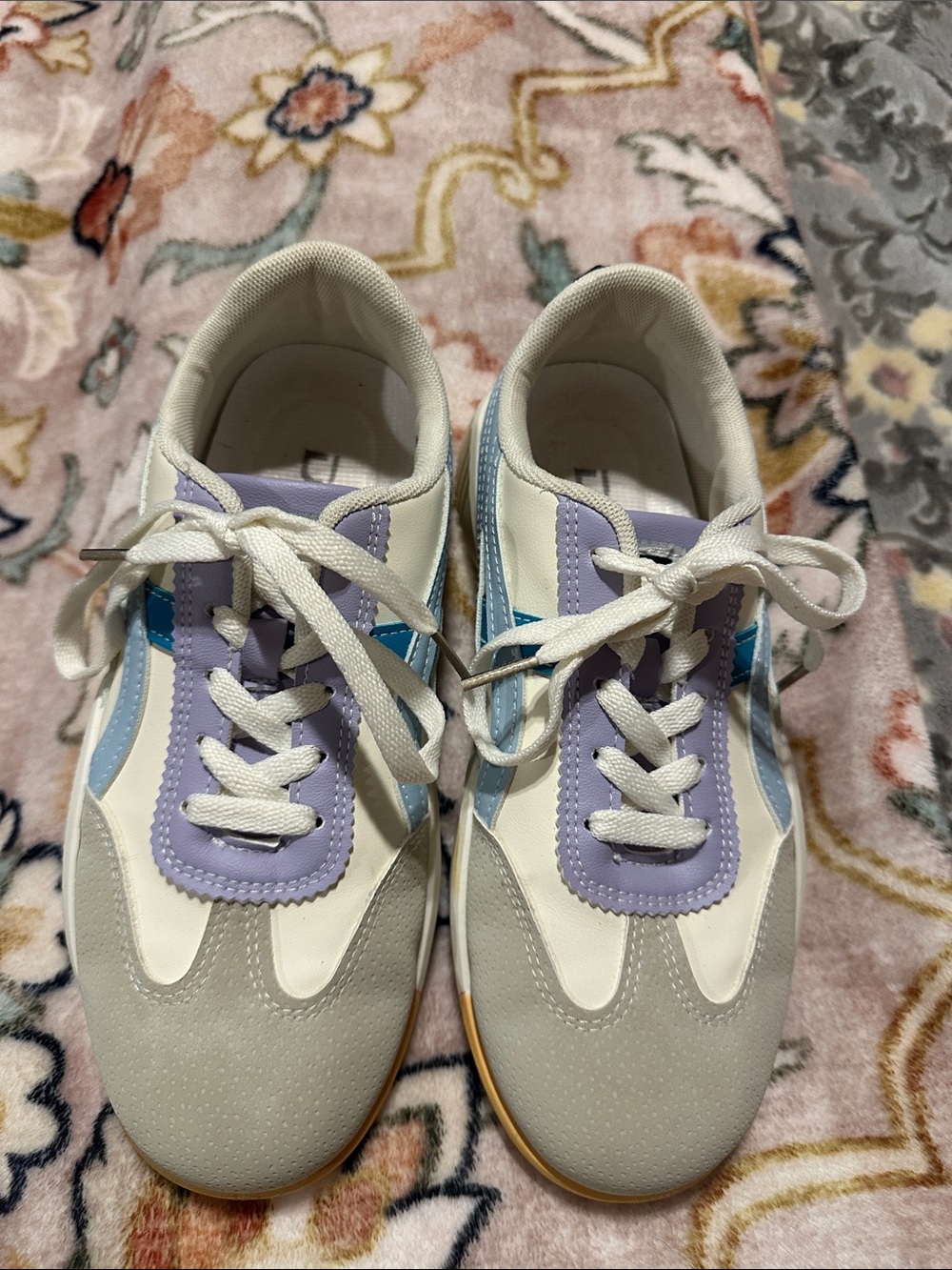 Pastel Lace-Up Women’s Sneakers in Lavender, Light Blue & White